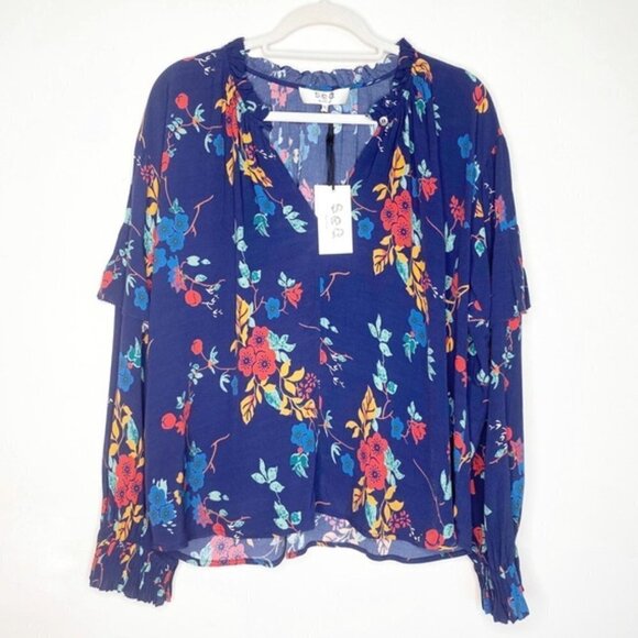 Sea New York Floral Print Ruffle Collar Mari Top Blouse 6 - Picture 3 of 12